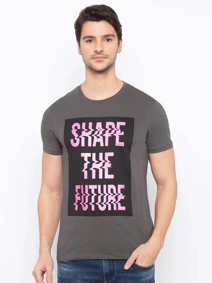 Stone Grey Regular Fit Round Neck Men's T-Shirt by Being Human Clothing