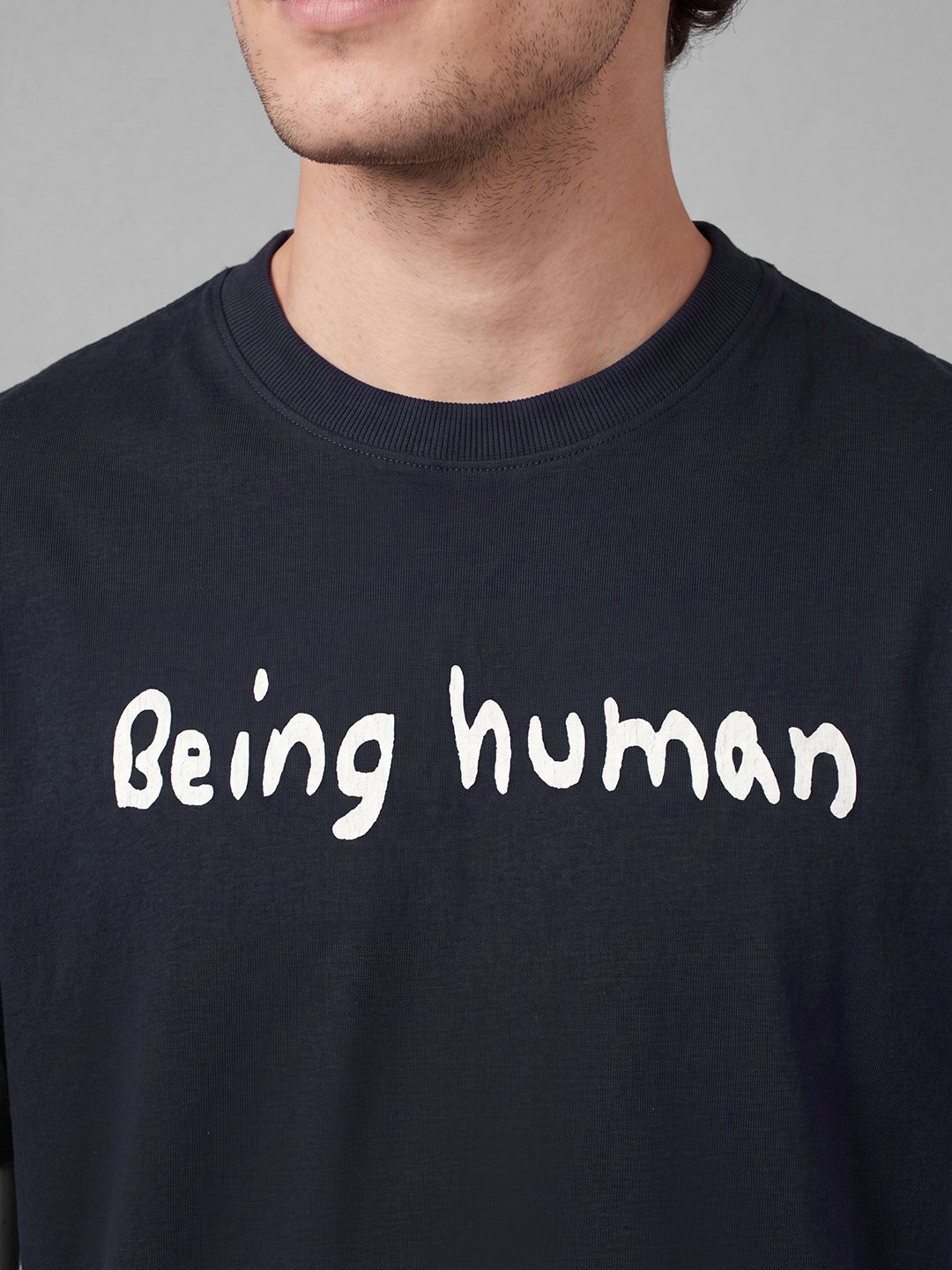 Navy Easy Fit Typography Short Sleeves Crew Neck Men's T-shirt by Being Human Clothing