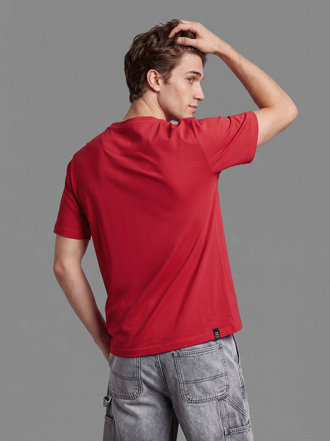 Red Easy Fit Typography Short Sleeves Crew Neck Men's T-shirt by Being Human Clothing