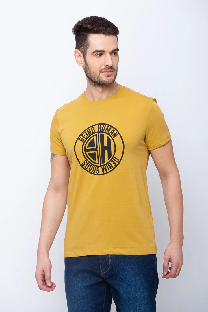 Yellow Regular Fit Men's Short Sleeves T-Shirt by Being Human Clothing