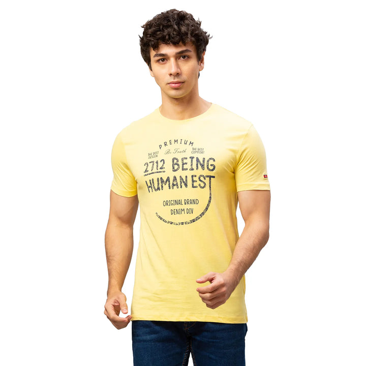 Yellow Regular Fit Men's Short Sleeves T-Shirt by Being Human Clothing