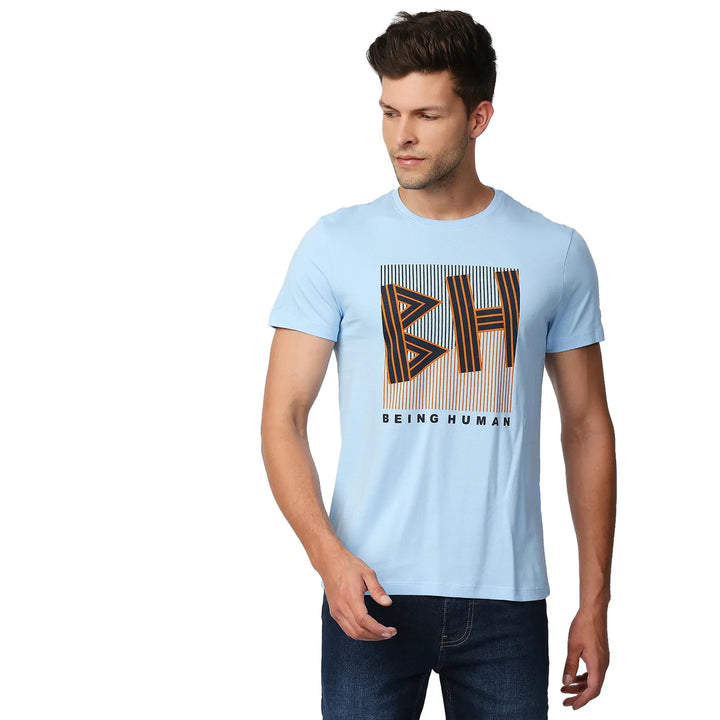 Blue Regular Fit Men's Short Sleeves T-Shirt by Being Human Clothing