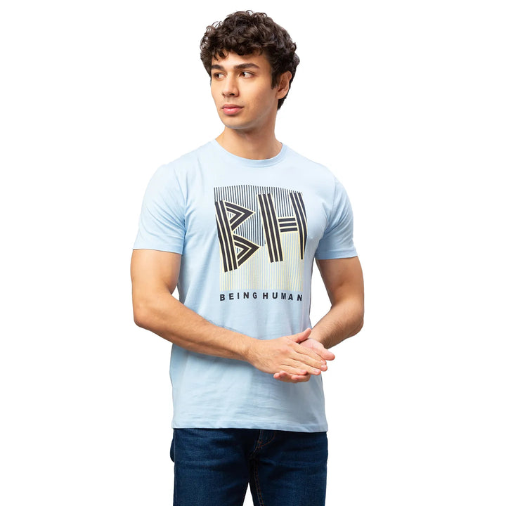 Blue Regular Fit Men's Short Sleeves T-Shirt by Being Human Clothing