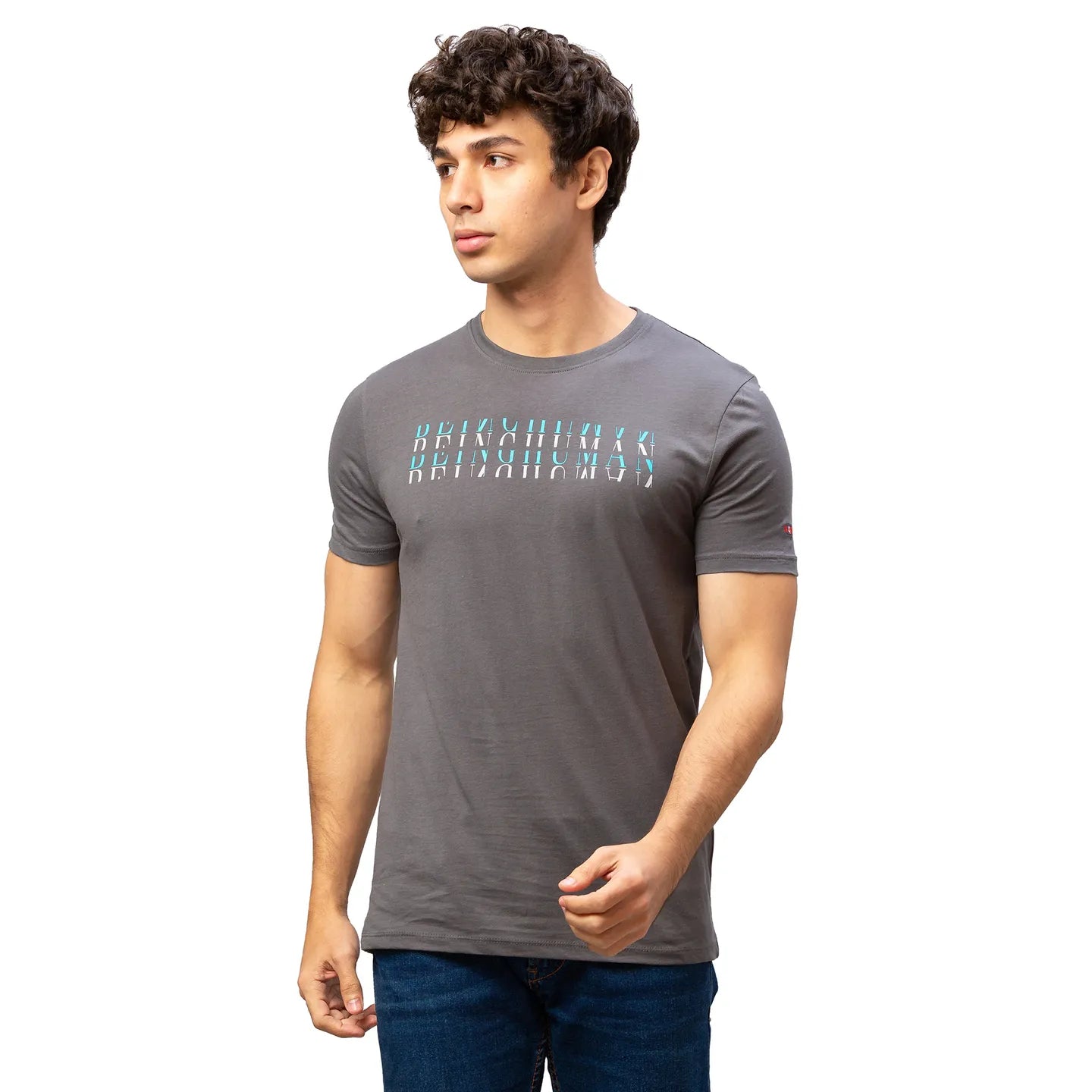 Grey Regular Fit Men's Short Sleeves T-Shirt by Being Human Clothing