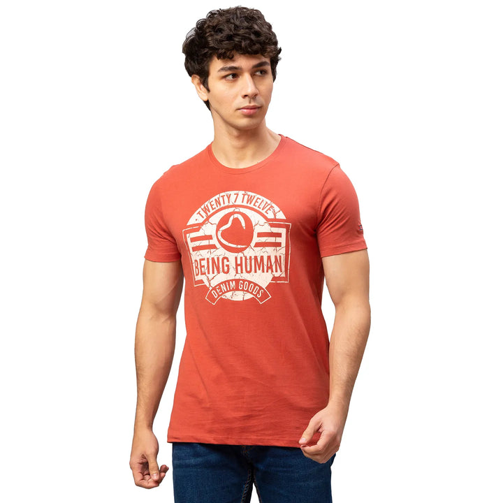 Red Regular Fit Men's Short Sleeves T-Shirt by Being Human Clothing