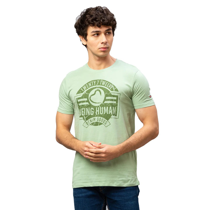 Green Regular Fit Men's Short Sleeves T-Shirt by Being Human Clothing