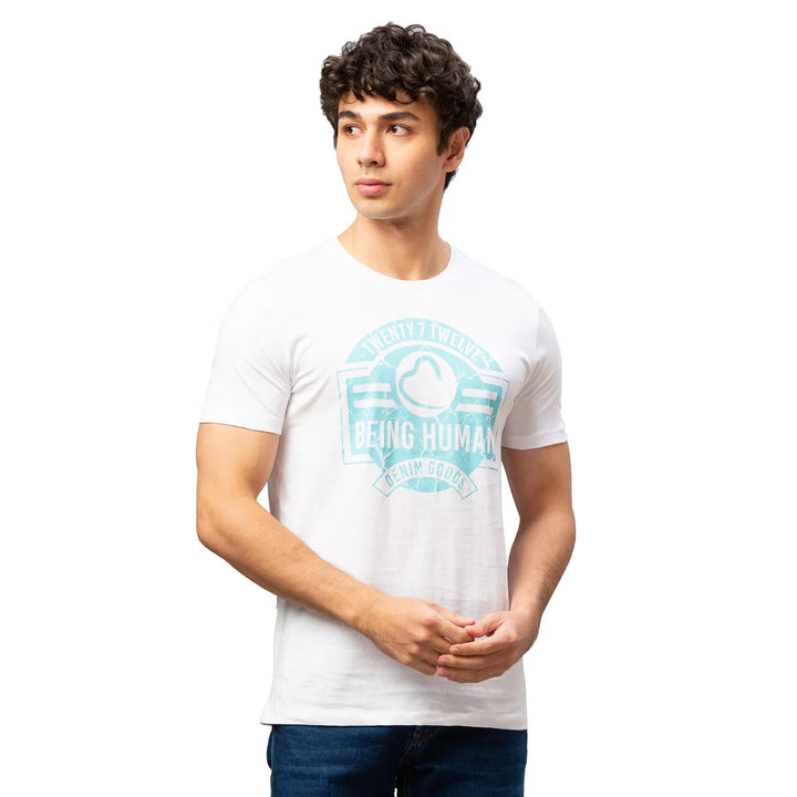 White Regular Fit Men's Short Sleeves T-Shirt by Being Human Clothing