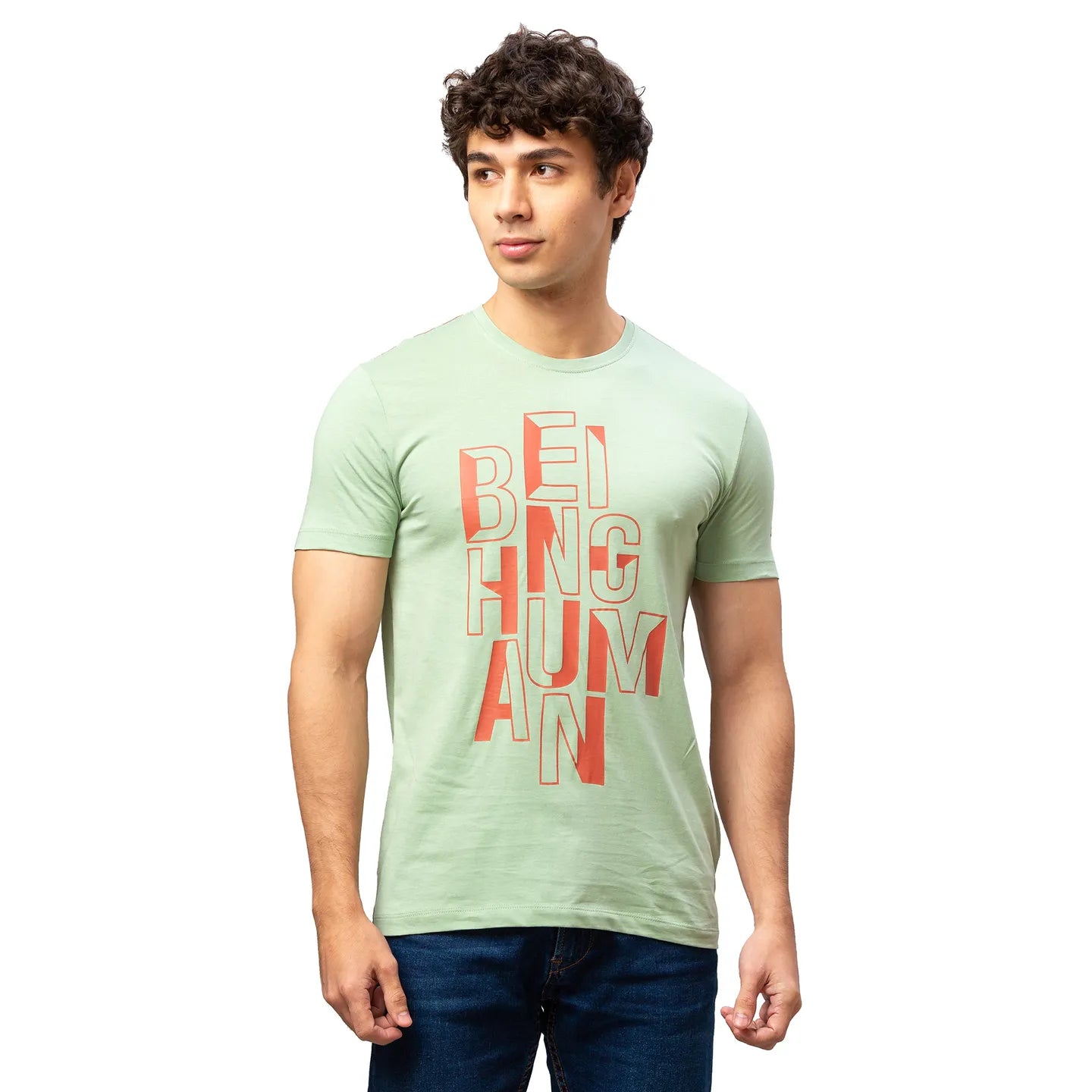Green Regular Fit Men's Short Sleeves T-Shirt by Being Human Clothing