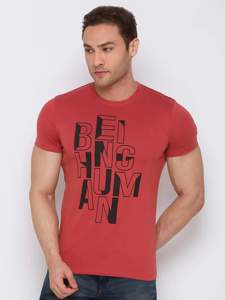 Red Regular Fit Men's Short Sleeves T-Shirt by Being Human Clothing