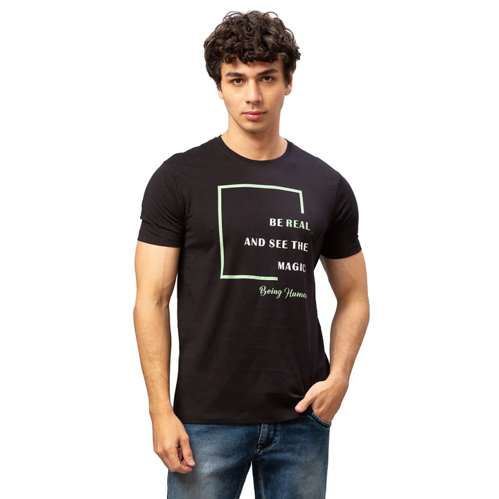 Black Regular Fit Men's Short Sleeves T-Shirt by Being Human Clothing