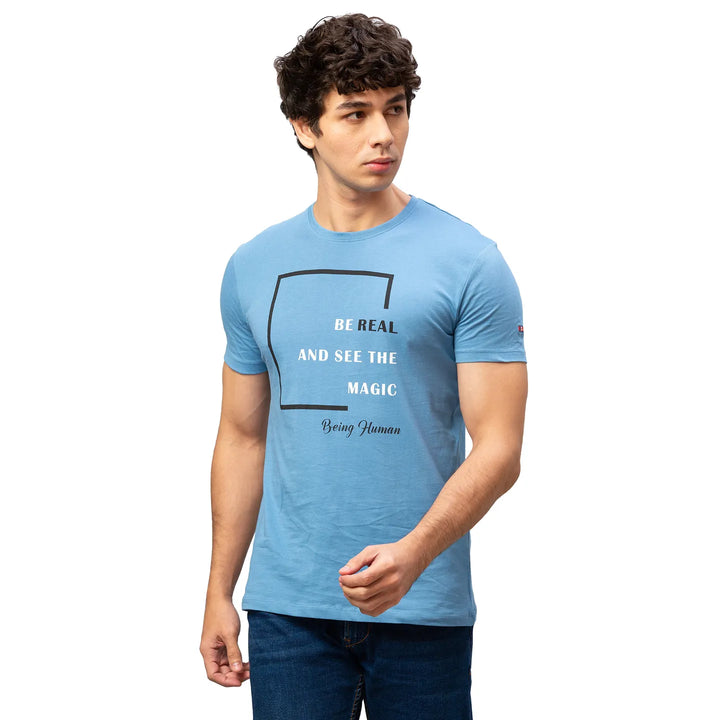 Blue Regular Fit Men's Short Sleeves T-Shirt by Being Human Clothing