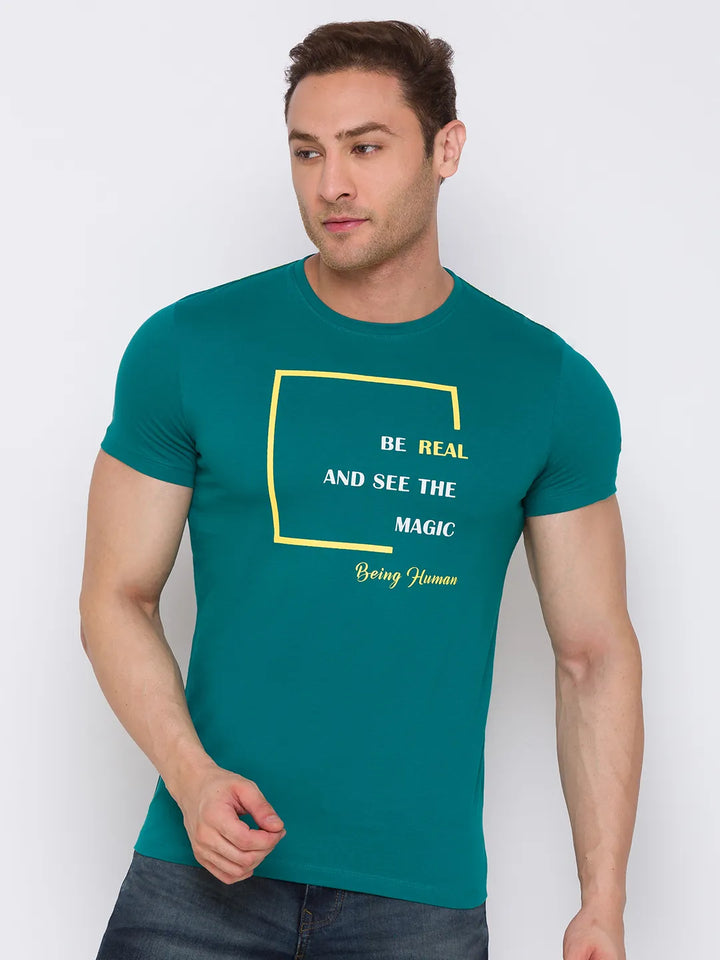 Green Regular Fit Men's Short Sleeves T-Shirt by Being Human Clothing