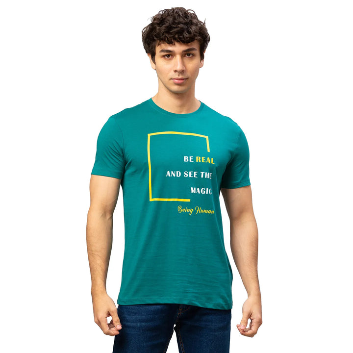 Green Regular Fit Men's Short Sleeves T-Shirt by Being Human Clothing