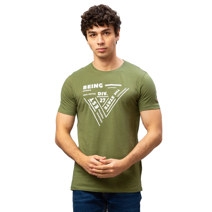 Green Regular Fit Men's Short Sleeves T-Shirt by Being Human Clothing