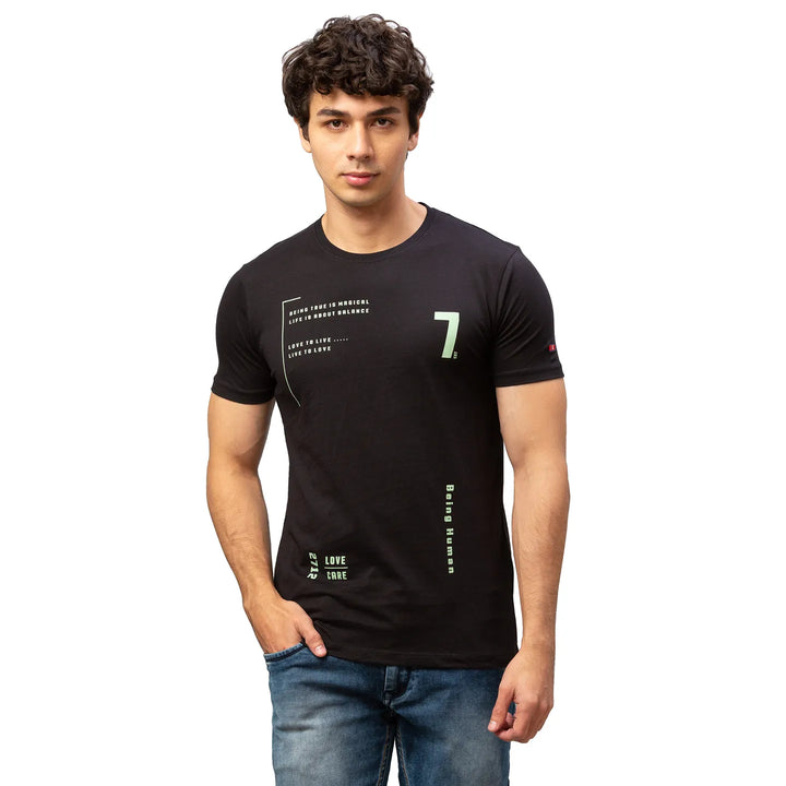 Black Regular Fit Men's Short Sleeves T-Shirt by Being Human Clothing