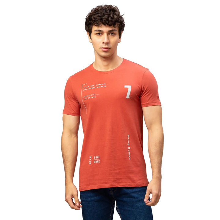 Red Regular Fit Men's Short Sleeves T-Shirt by Being Human Clothing