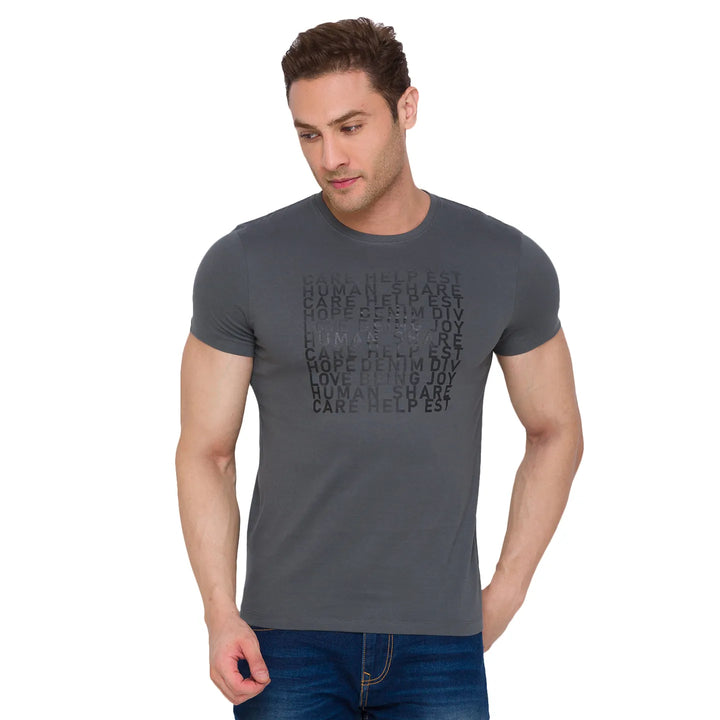 Grey Regular Fit Men's Short Sleeves T-Shirt by Being Human Clothing