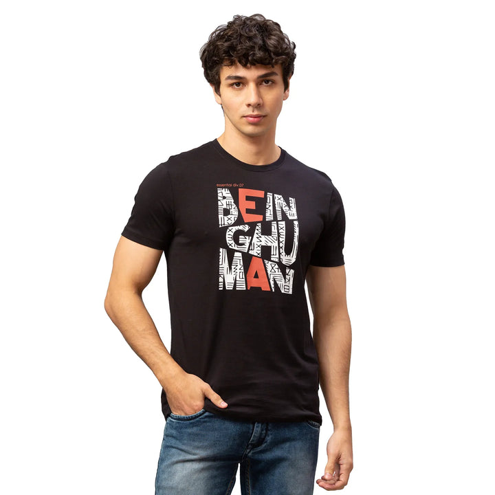 Black Regular Fit Men's Short Sleeves T-Shirt by Being Human Clothing