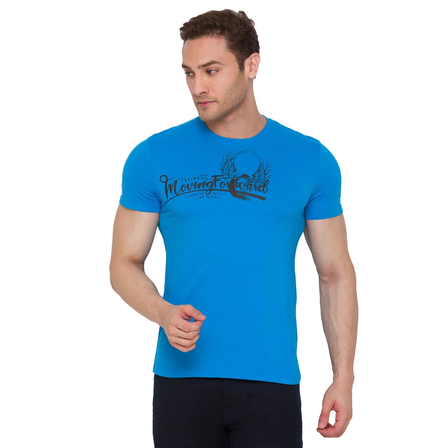 Turquoise Regular Fit Round Neck Men's T-Shirt by Being Human Clothing