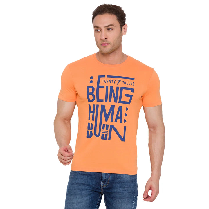 Orange Regular Fit Men's Short Sleeves T-Shirt by Being Human Clothing