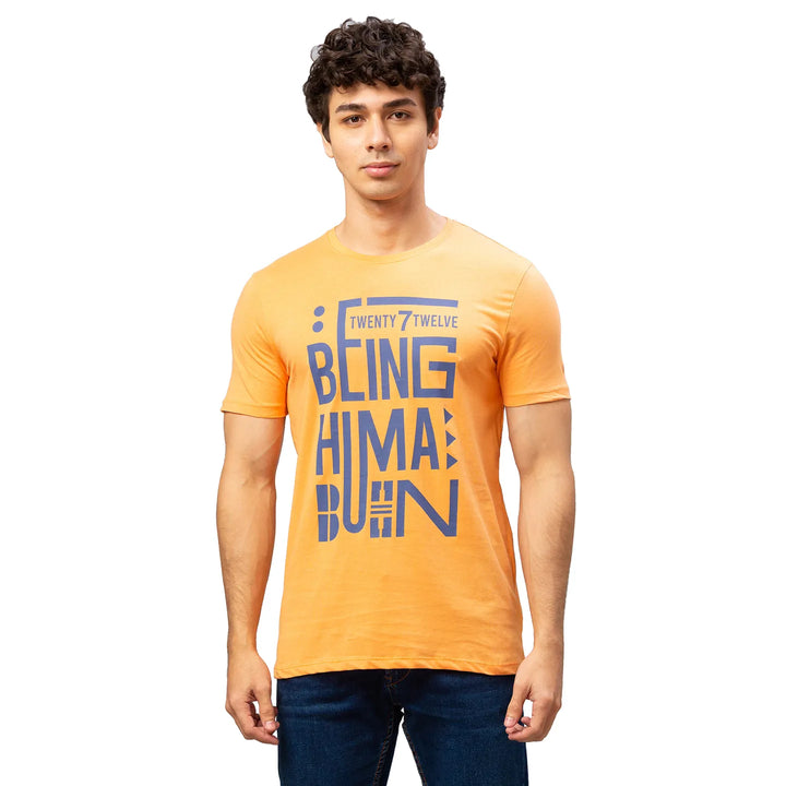 Orange Regular Fit Men's Short Sleeves T-Shirt by Being Human Clothing