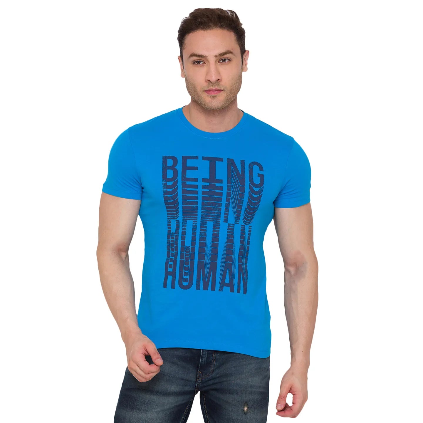 Blue Regular Fit Men's Short Sleeves T-Shirt by Being Human Clothing
