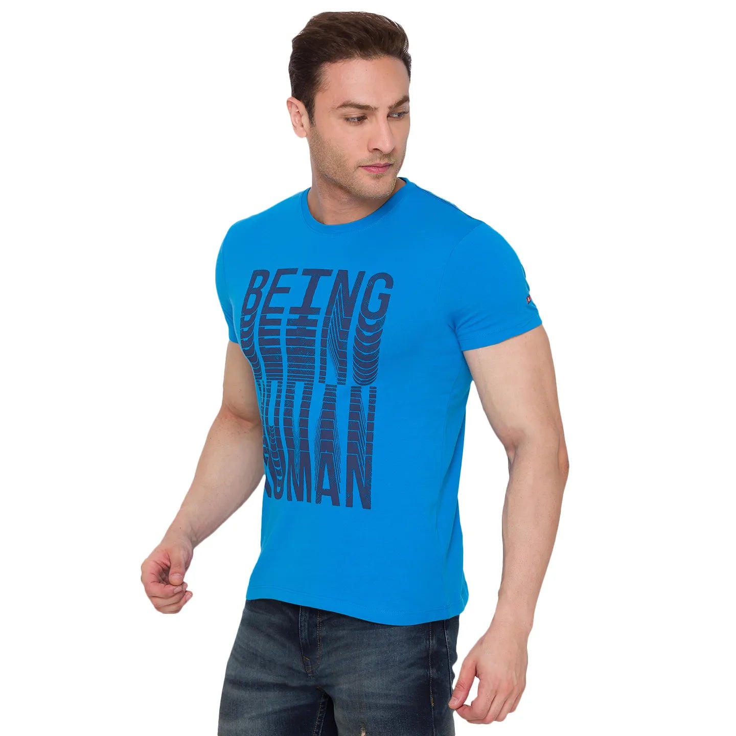 Blue Regular Fit Men's Short Sleeves T-Shirt by Being Human Clothing