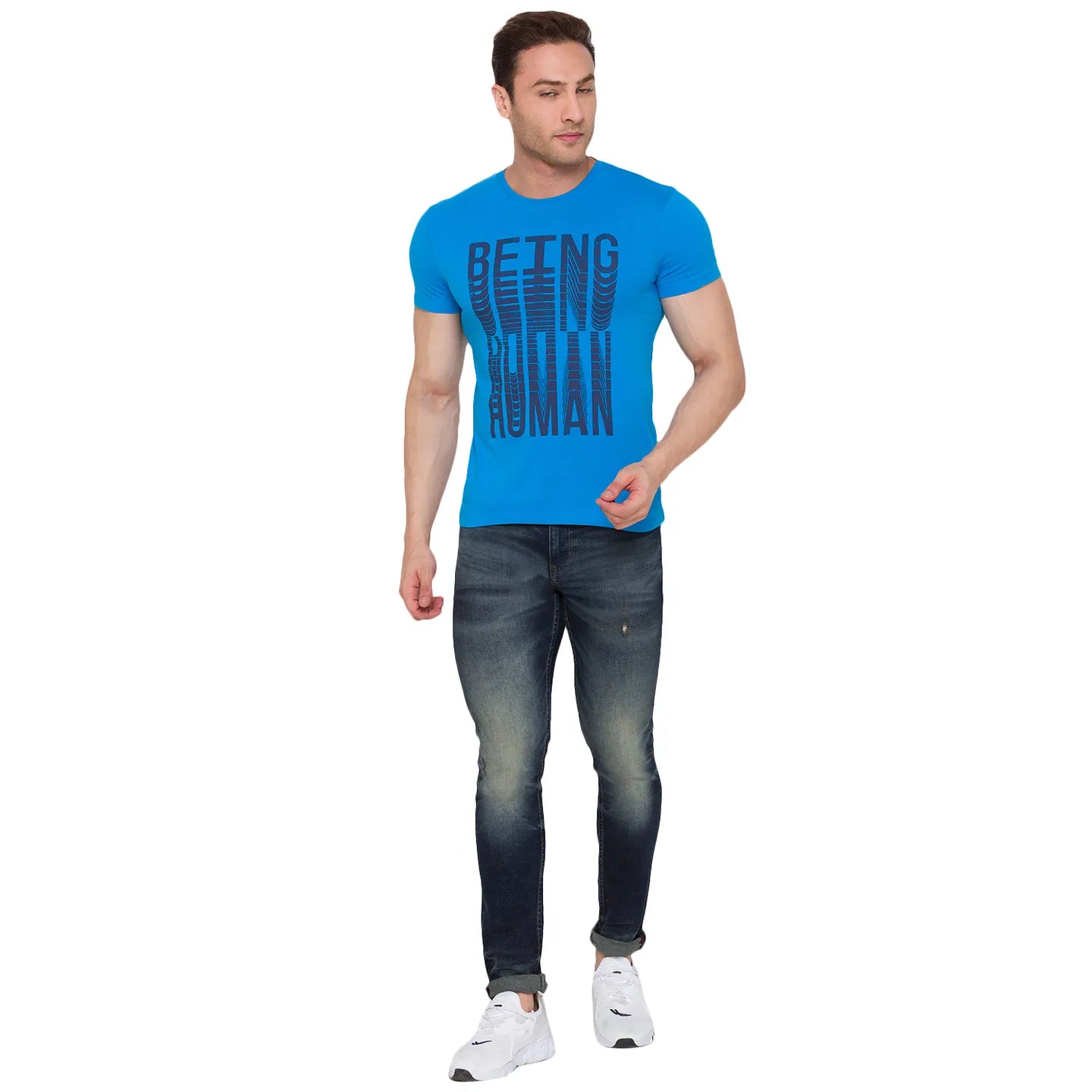 Blue Regular Fit Men's Short Sleeves T-Shirt by Being Human Clothing