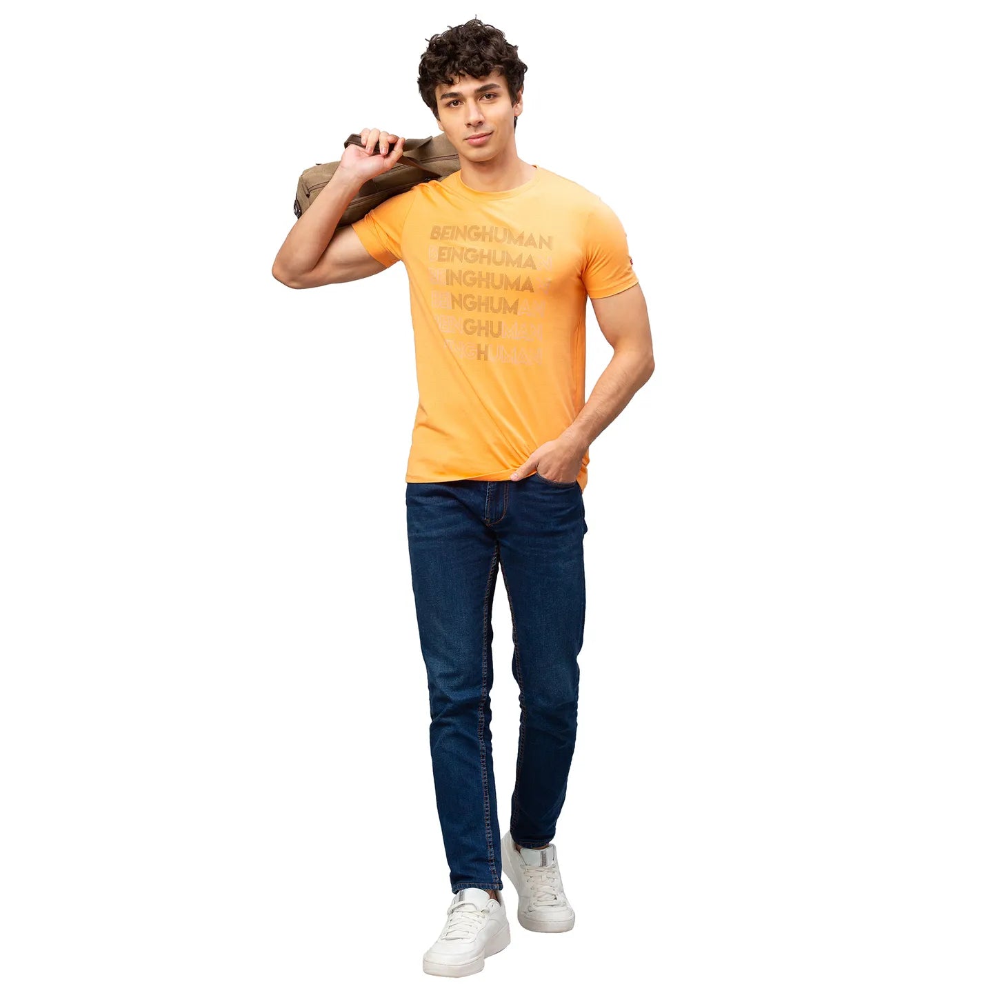 Orange Regular Fit Men's Short Sleeves T-Shirt by Being Human Clothing