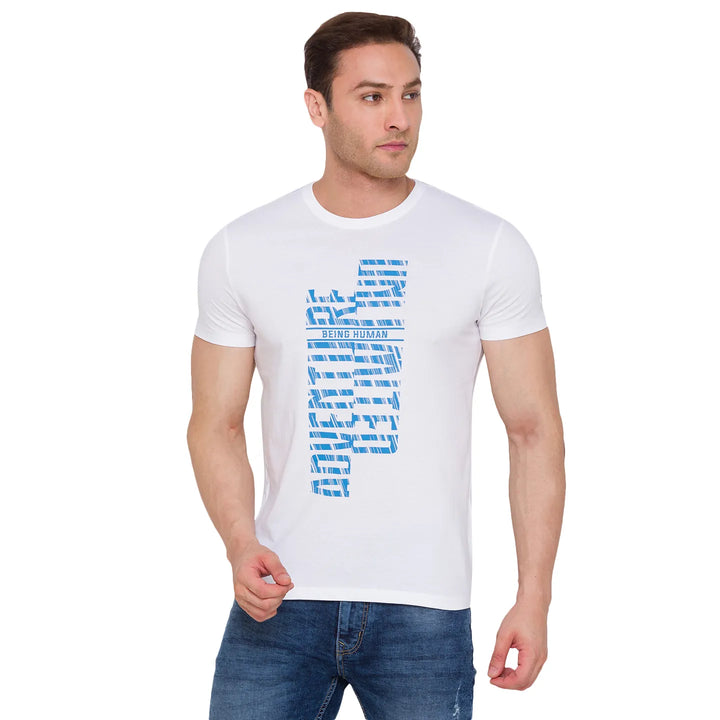 White Regular Fit Men's Short Sleeves T-Shirt by Being Human Clothing