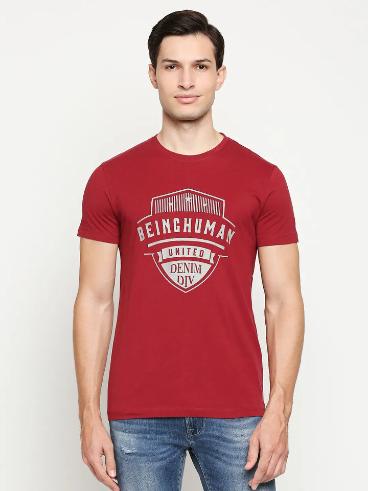 Red Regular Fit Men's Short Sleeves T-Shirt by Being Human Clothing