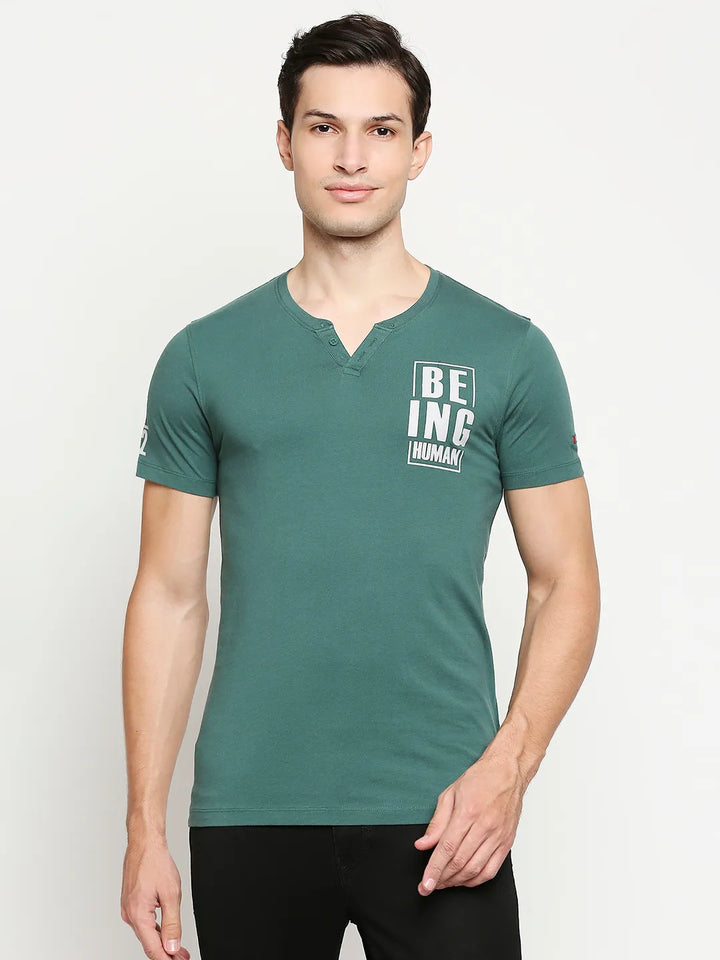 Green Regular Fit Men's Short Sleeves T-Shirt by Being Human Clothing