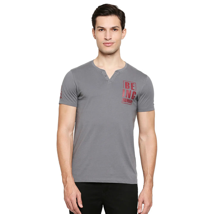 Grey Regular Fit Men's Short Sleeves T-Shirt by Being Human Clothing