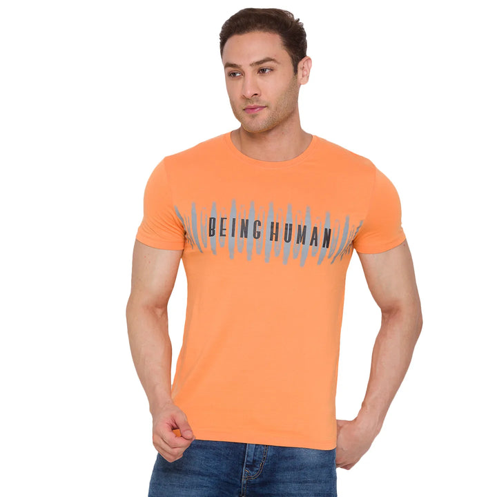 Orange Regular Fit Men's Short Sleeves T-Shirt by Being Human Clothing