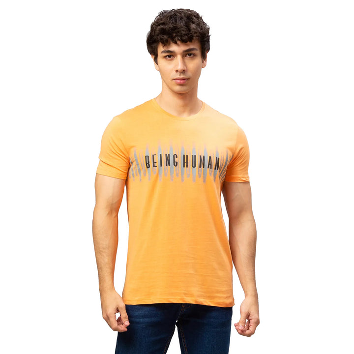 Orange Regular Fit Men's Short Sleeves T-Shirt by Being Human Clothing
