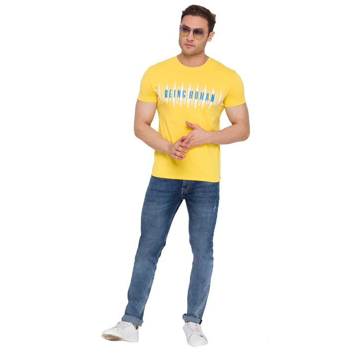Yellow Regular Fit Men's Short Sleeves T-Shirt by Being Human Clothing