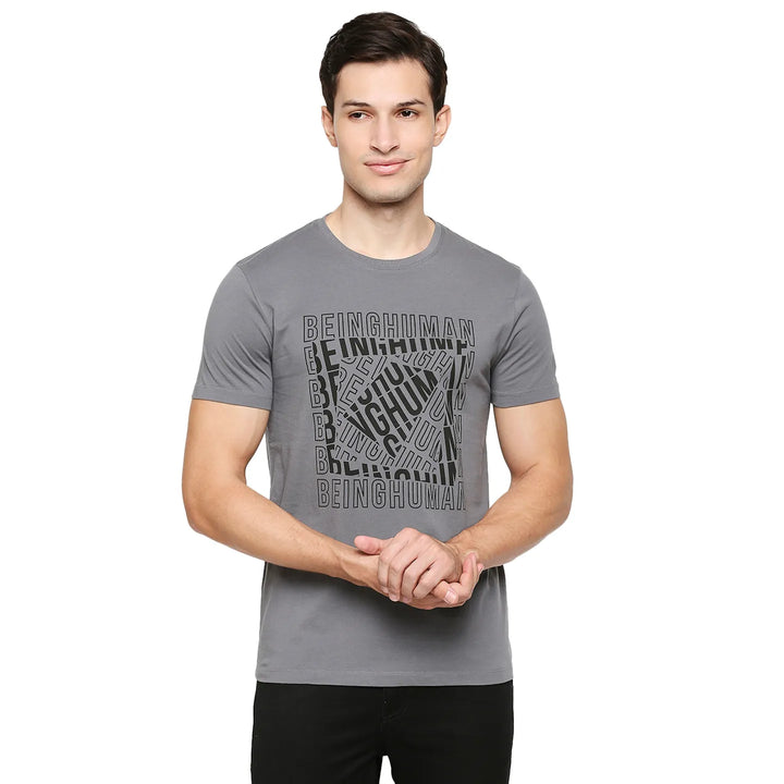 Grey Regular Fit Men's Short Sleeves T-Shirt by Being Human Clothing
