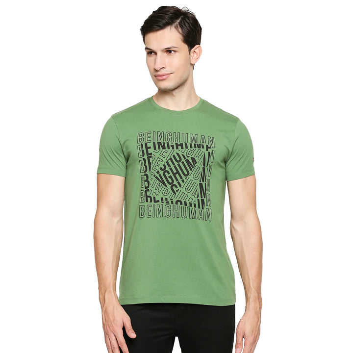 Green Regular Fit Men's Short Sleeves T-Shirt by Being Human Clothing