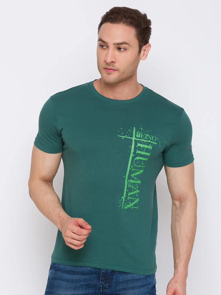 Green Regular Fit Men's Short Sleeves T-Shirt by Being Human Clothing
