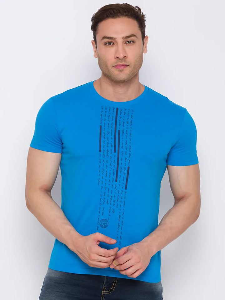 Blue Regular Fit Round Neck Men's T-Shirt by Being Human Clothing