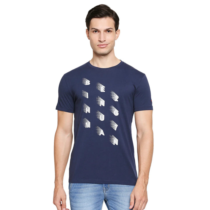 Blue Regular Fit Men's Short Sleeves T-Shirt by Being Human Clothing