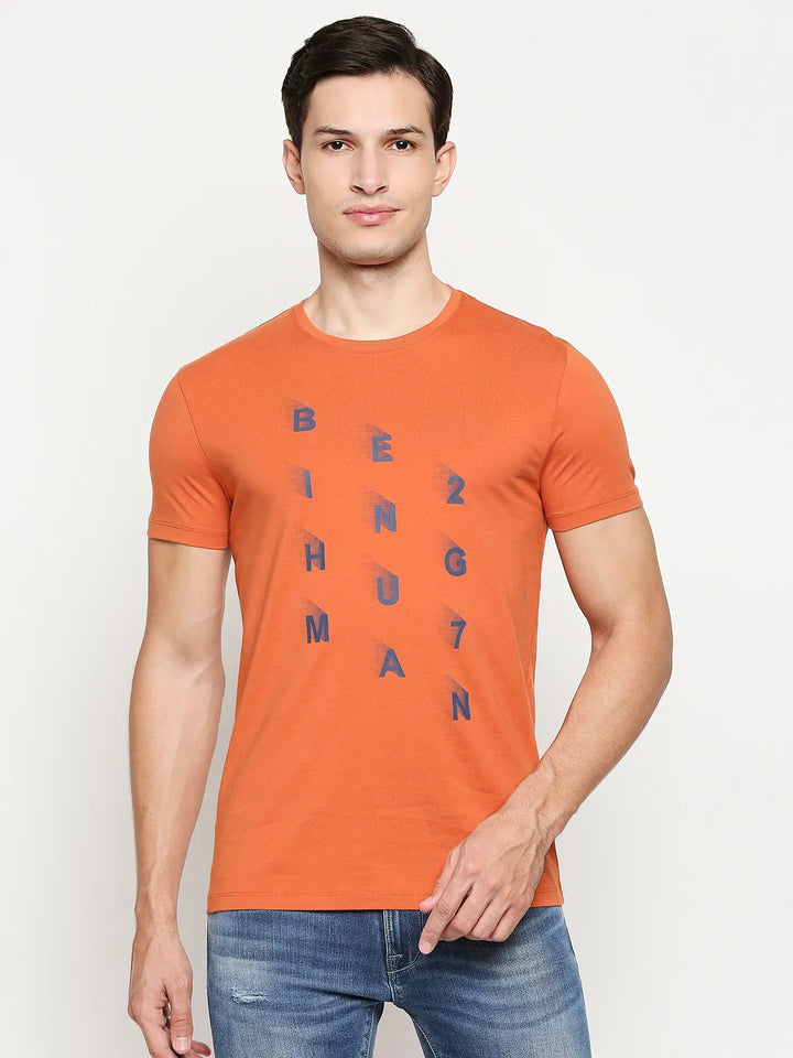 Orange Regular Fit Men's Short Sleeves T-Shirt by Being Human Clothing