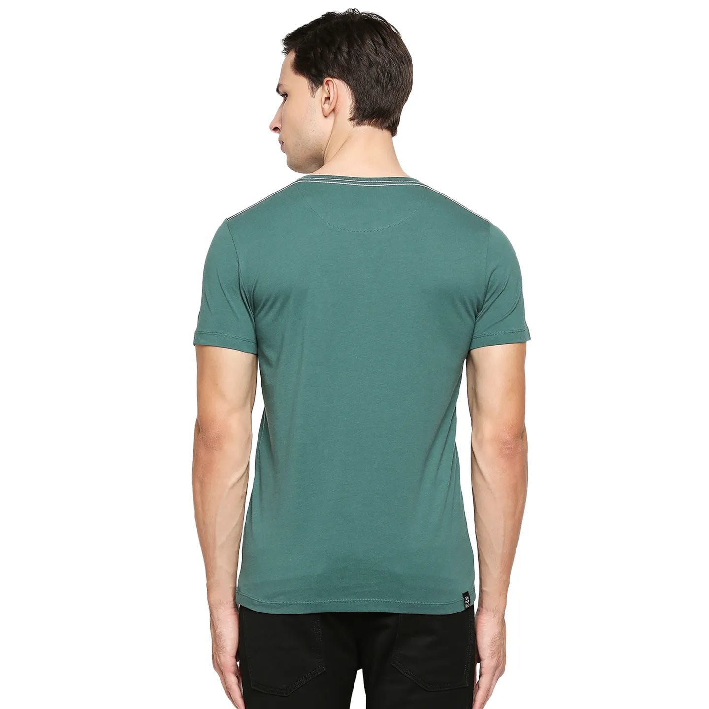 Bottle Green Regular Fit Henley Neck Men's T-Shirt by Being Human Clothing