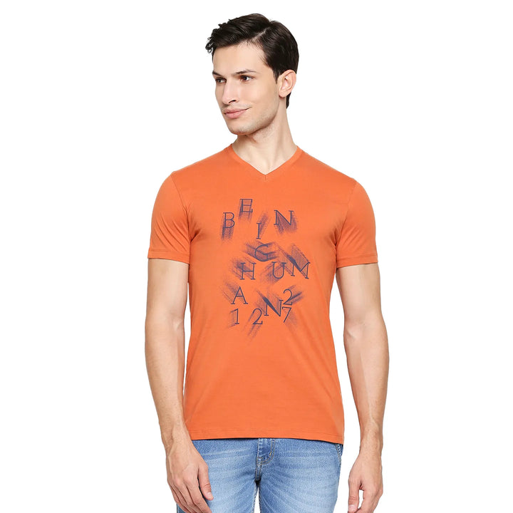 Orange Regular Fit Men's Short Sleeves T-Shirt by Being Human Clothing