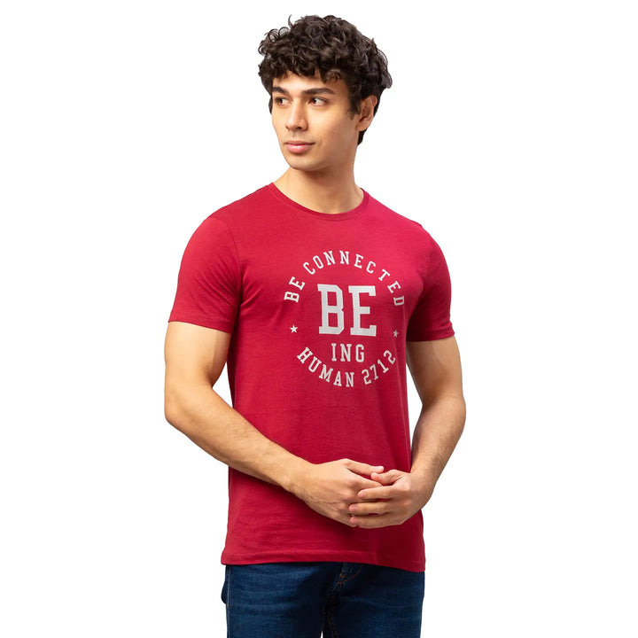 Red Regular Fit Men's Short Sleeves T-Shirt by Being Human Clothing