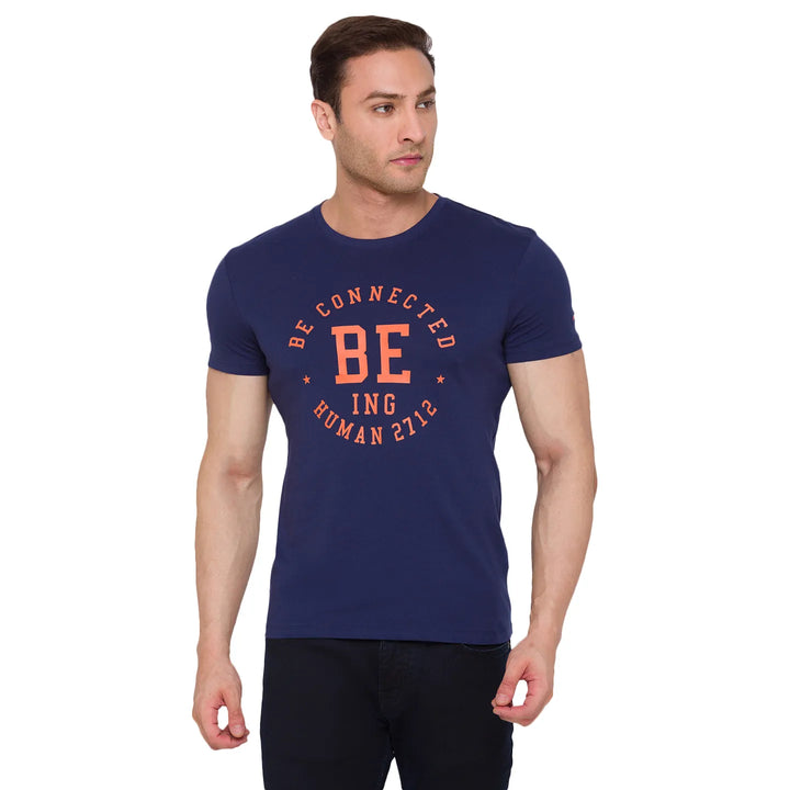 Blue Regular Fit Men's Short Sleeves T-Shirt by Being Human Clothing