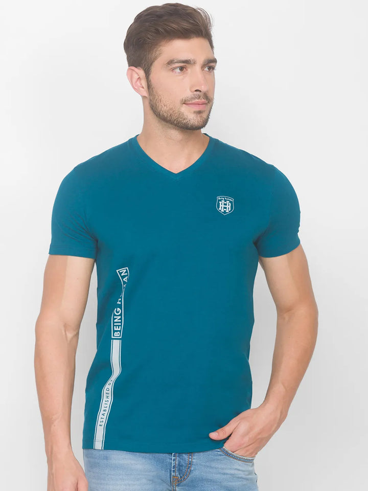 Blue Regular Fit Men's Short Sleeves T-Shirt by Being Human Clothing