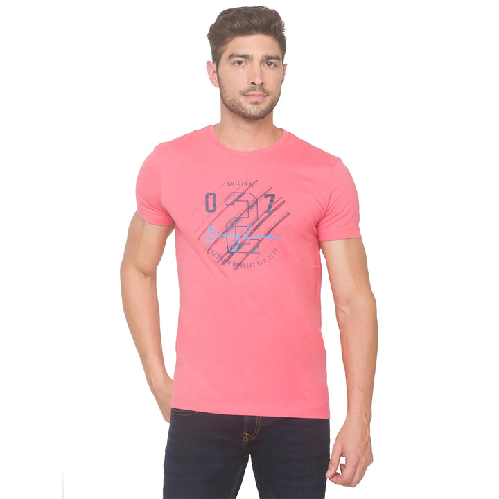 Pink Regular Fit Men's Short Sleeves T-Shirt by Being Human Clothing