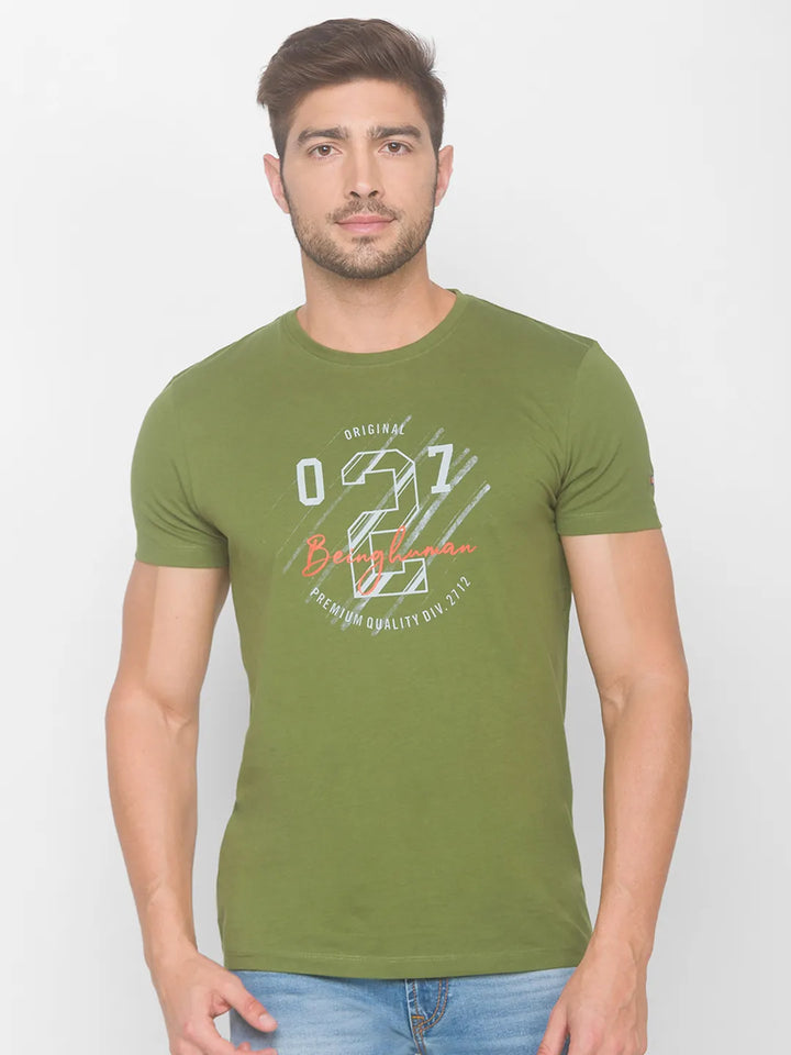 Green Regular Fit Men's Short Sleeves T-Shirt by Being Human Clothing