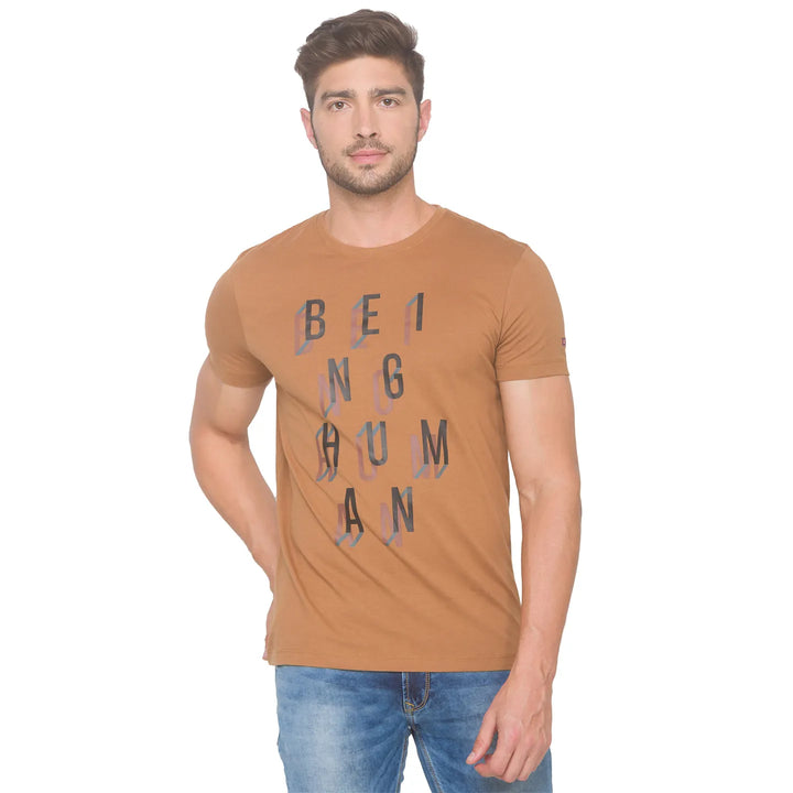 Brown Regular Fit Men's Short Sleeves T-Shirt by Being Human Clothing